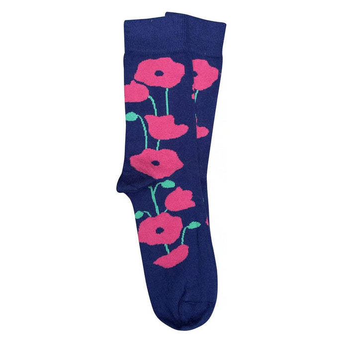 Poppy Cotton Socks - Navy & Pink
